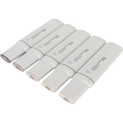 Lot de 5 marqueurs extra larges à tête large, encrage fluide et absorption uniforme, gris chaud pour peinture artistique. (1/5)