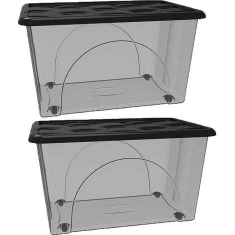 2 Scatole Multiuso 60x40x33 Organizer Box Portaoggetti Contenitore 60 LT STORAGE Salvaspazio con Coperchio Nero e 4 Ruote Sovrapponibile cassa organizzazione cesta indumenti Casa Bagno Ufficio