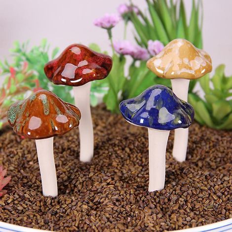 4 Pcs Champignons Cramique, 4 Couleurs Champignon De Jardin, Champignon Decoration Extrieure Pour Miniature Jardin Ferique Dcorations De Plantes P (1/5)