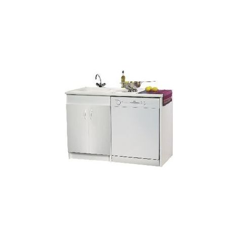Meuble sous évier pour lave-vaisselle 1400mm – Accès vide-sanitaire – Vérins métalliques ajustables – Charnières invisibles – Nova