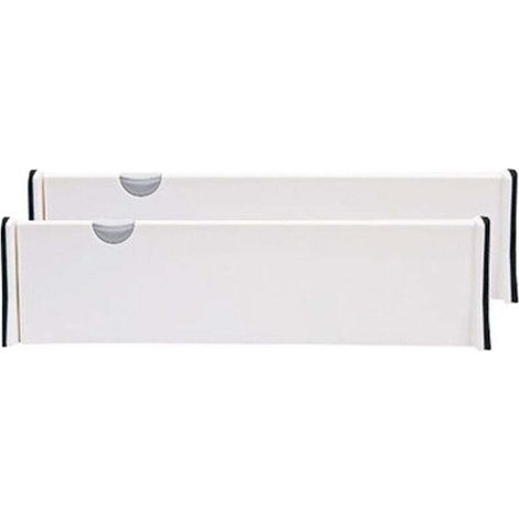 Separadores/organizadores de cajones expandibles de 2 piezas para oficina, cocina, cajones, baño, dormitorio y cómoda, color blanco.