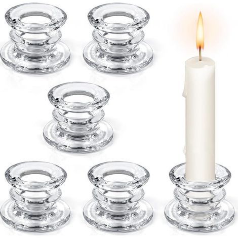 6-Piece Glass Candle Holders, Clear Glass Candlesticks for Table Decorations, Wedding, Christmas, Party (1/5)