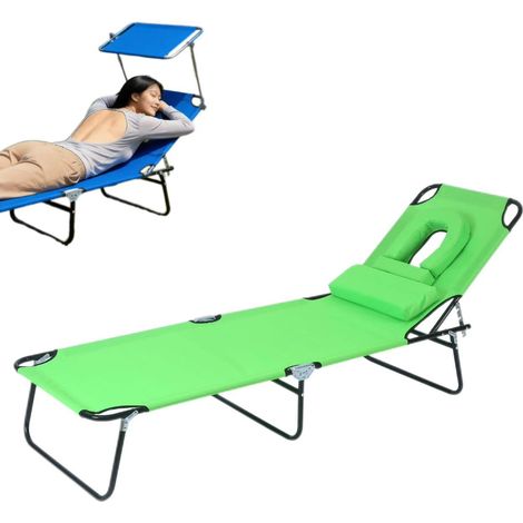 Chaise longue pliante, chaise de plage,chaise de bureau pour la sieste,réglable,avec appui-tête amovible,adaptée aux terrasses,jardins et au camping. (1/5)