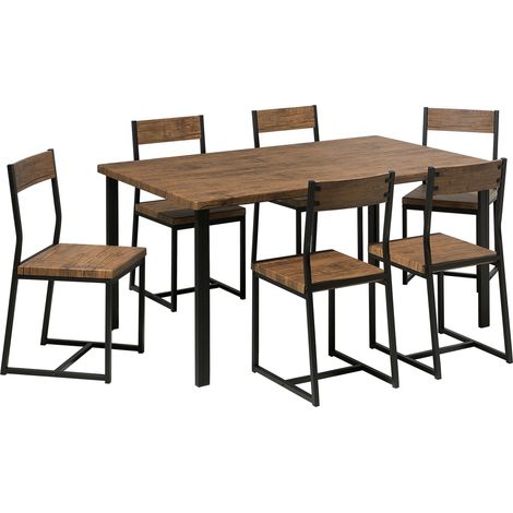 Set da Pranzo Color Legno Scuro Tavolo e 6 Sedie Gambe in Metallo Laredo (1/5)