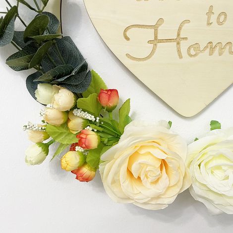 Panneau de bienvenue chez moi, en bois, avec guirlande de cœurs, pour porte d'entrée. Décoration murale ou de porte pour la Saint-Valentin. (1/5)