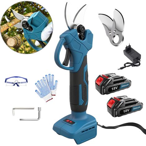 Elektrische Gartenschere, verbessertes Modell mit einem leistungsstarken bürstenlosen Motor, 25 mm Schnittdurchmesser, kabellos und mit 2 wiederaufladbaren Akkus zum Beschneiden von Baumästen.