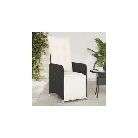 Chaise inclinable de jardin avec coussins noir résine tressée (1/5)