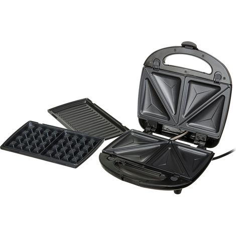 Camry CR3024 Sandwichera 3 en 1, Placas Intercambiables, Sandwich Tostadora, Gofrera Gofres Belgas, Grill 1000W Negro (1/5)