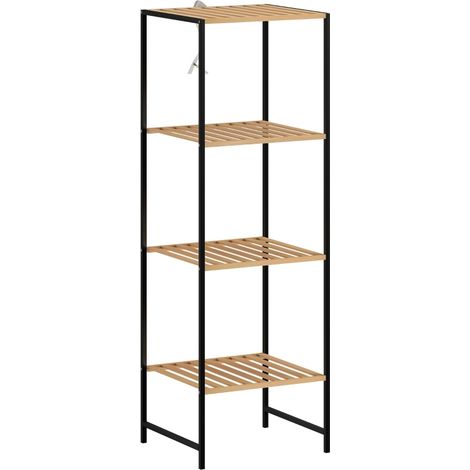 Étagère sur pied en bambou et acier mat, 4 niveaux, 36,5 x 33 x 110 cm, couleur naturelle (1/5)