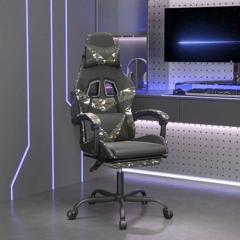 vidaXL Silla gaming con reposapiés cuero sintético negro camuflaje (1/5)