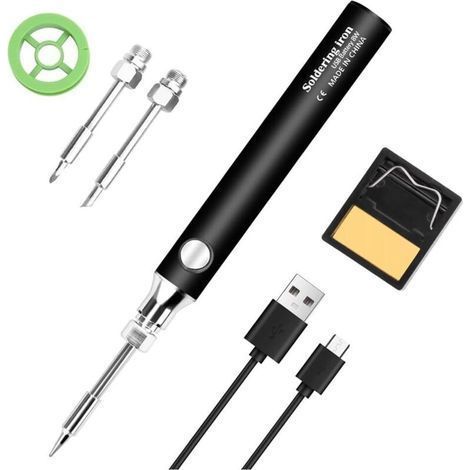 Black Metal Soldering Iron Kit, Rechargeable via USB, with 3 Soldering Iron Tips. (1/5)