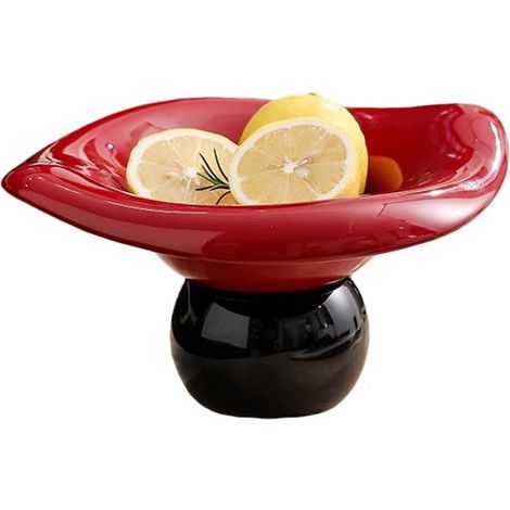 Frutero de cerámica para encimera, 33 cm, cuenco decorativo, soporte para frutas y verduras, rojo y negro (1/4)