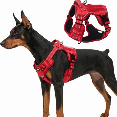 Verstärktes taktisches Geschirr für große Hunde – Servicegeschirr mit Griff und Haltegurten, reflektierende Weste für Arbeitshunde, für Training und Spaziergänge, Rot, XL