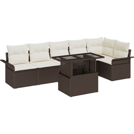 vidaXL Set Divano da Giardino con cuscino 7 pcs Marrone Poly Rattan (1/5)