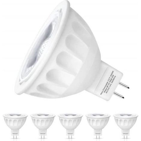 LED Gu 5.3 5W MR16 Gu5.3 Spot LED Equivalent 50W Ampoule Halogène 500Lumen Blanc Chaud3000K MR16 LED AC/DC 12V (Lot de 5) (1/4)
