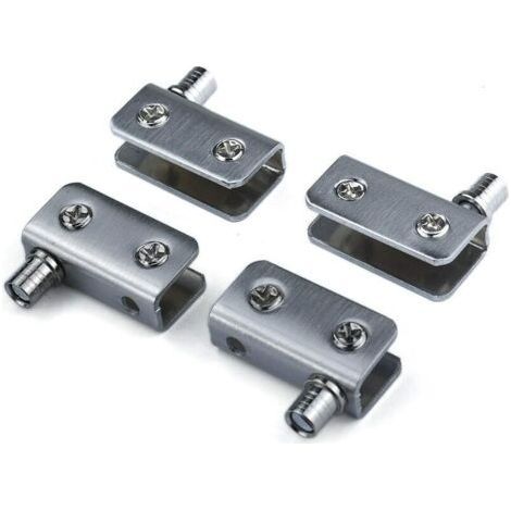 Pack de 4 charnières à pivot 90° en acier inoxydable – Verre sans perçage pour épaisseur 5-8mm – Coussin en caoutchouc inclus (1/5)