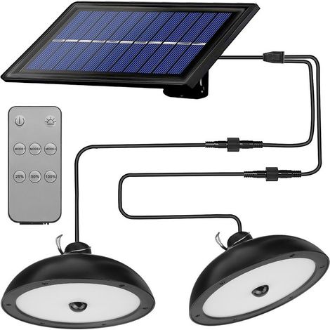 Lustre solaire étanche avec télécommande pour maison, extérieur, jardin, éclairage intérieur, lumière blanche, haute luminosité--Double head (1/4)