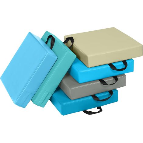 COSTWAY 6er Set Kinder Stuhlkissen mit Griff, Bodenkissen mit Reißverschluss, Sitzkissen Mehrfarbig, Sitzerhöhung Hauptkissen für Kinderzimmer und Kindergarten (Quadrat, Hellblau) (1/4)
