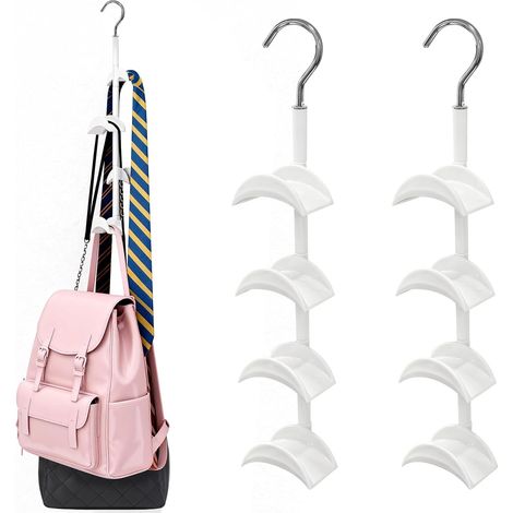 Un juego de 2 soportes giratorios de 360° para bolsos, con 4 ganchos para colgar bolsos, mochilas y accesorios. (1/5)
