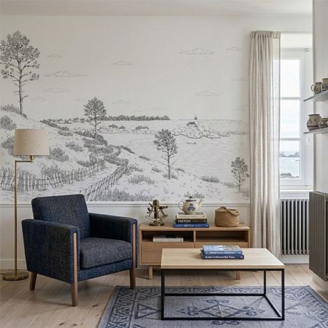 Papier peint panoramique - Bretagne Côte Sauvage noir et blanc - intissé : 150g/m² - 7 lés : 336x270cm (1/5)