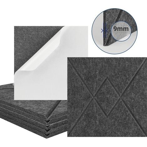 Lot de 12 panneaux acoustiques auto-adhésifs, rembourrage insonorisant en polyester, panneaux muraux insonorisants haute densité, 30 x 30 x 1 cm, gris (1/5)