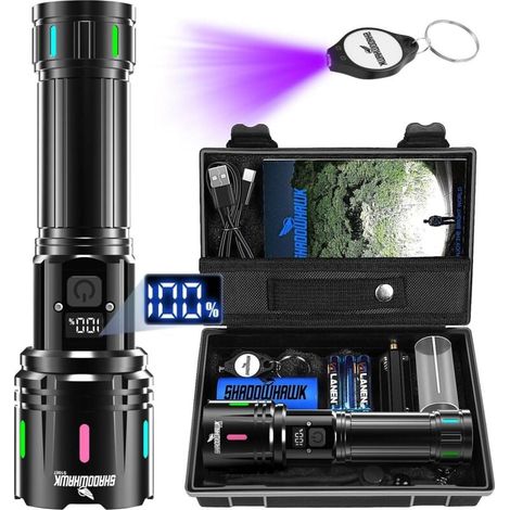Lampe Torche LED Ultra Puissante, 30000 Lumens Lampe de Poche Rechargeable USB, XHM90.2 Lampe Tactique, Torches IP67 Étanche, flashlight 5 Modes D'éclairage, pour Camping Randonnée Urgence (1/4)