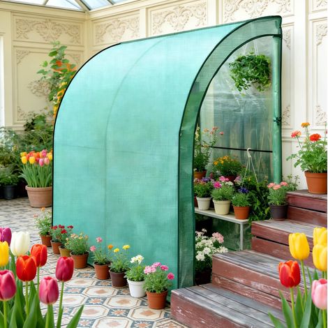 Invernadero exterior adosado PE y metal 200x100x210 cm OKMYHOME (1/5)