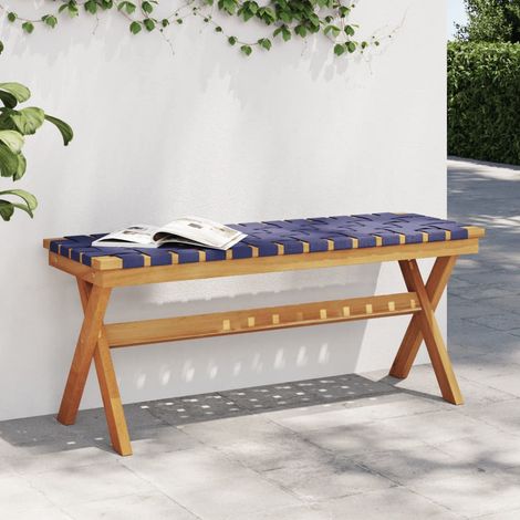 Banco de jardín madera maciza de acacia y tela azul oscuro vidaXL (1/5)