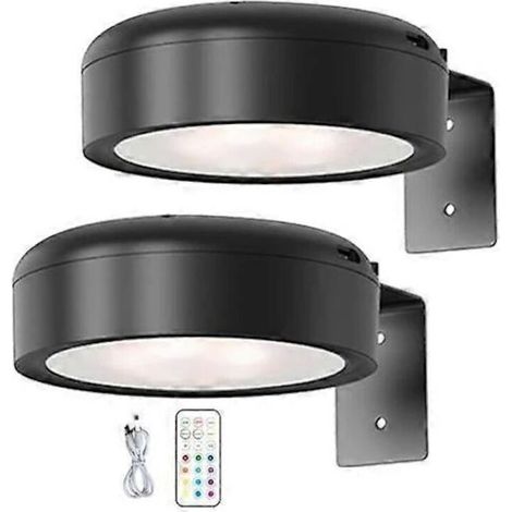 Lampe de dessin murale sans fil avec télécommande, luminosité réglable, rechargeable, lampe de dessin RGB 13 couleurs, luminosité réglable - Noir (lot de 2) (1/5)