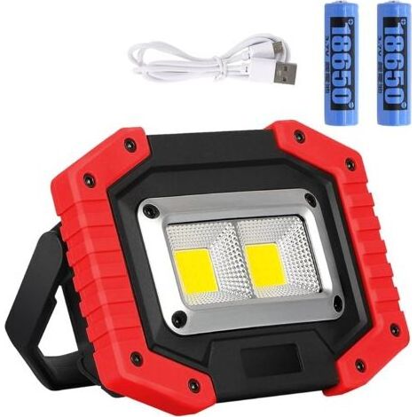 Pr Projecteur de Chantier LED, 30W Lampe de Chantier Rechargeable par USB Super Clair Étanche IP65 2000LM Projecteur LED Rechargeable Avec Support pour Le Camping, La Pêche, l'atelier, le Chantier [Cl (1/4)