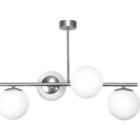 Lampadario a sospensione con paralumi a sfera in vetro, attacco E14, LED, colore argento titanio, modello 14-910.