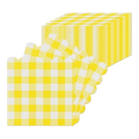 Serviettes en Papier Vichy, 25x25cm Serviettes en Papier Serviettes de Cocktail en Papier pour Dîner, Mariage, Barbecue, Noël, Fête d'Anniversaire, Jaune (1/5)