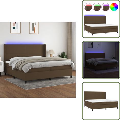 Sommier à lattes de lit matelas LED Marron foncé 200x200 cm - Sommier Tapissier - Lit Plateforme - Lit Avec Led - Matelas À Ressorts Ensachés - Têtière Ajustable (1/5)