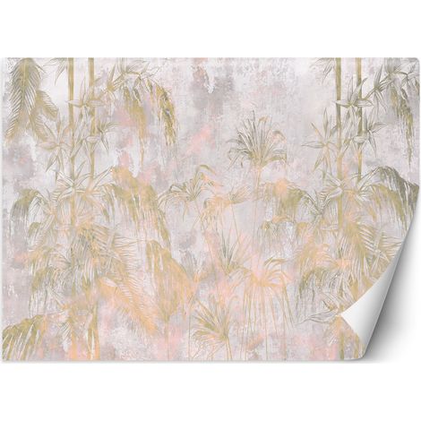 Papier peint mural, Feuilles de plantes de la jungle en béton - 100x70 (1/5)