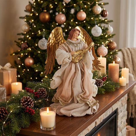 Angelo per presepe vestiti in resina e canapa color beige e rosa h 36 cm (1/3)