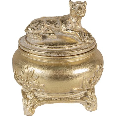 Boîte à Bijoux Décorative avec Motif Panthère Design Élégant Coloris Doré 13 x 14 cm - PANGIVO