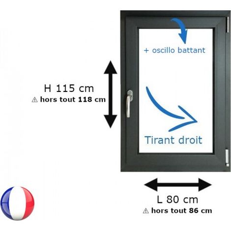 Gefradis – Fenêtre PVC 1 vantail H 115 x L 80 cm OB anthracite – Système oscillo-battant – Isolation 5 chambres – Performance acoustique Rw 34 dB