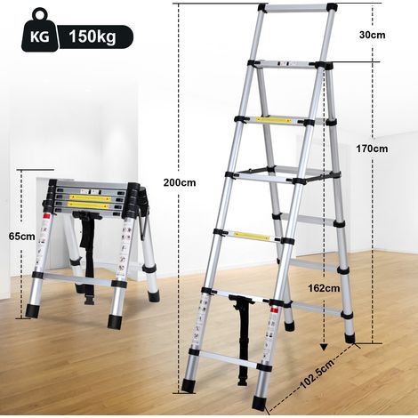 Randaco Teleskopleiter Ausziehleiter Klappleiter 1.7m+2.0m Stabil Anlegeleiter  Aluminium Stehleiter  bis 150kg (1/5)