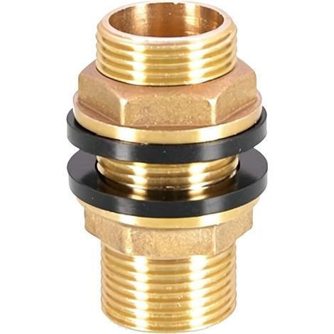 Raccord Cuve Eau Laiton Réservoir 3/4 Pouce Filetage Extérieur Double Face, avec 2 Joints en Caoutchouc, pour Tonneau de Pluie, Réservoir d'eau et Citerne, Doré (1/5)