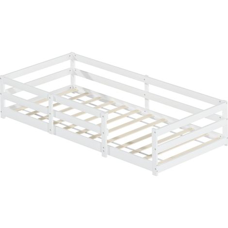 Cama Montessori infantil con barrera de seguridad, madera de pino blanco, 90 x 200 cm (1/5)