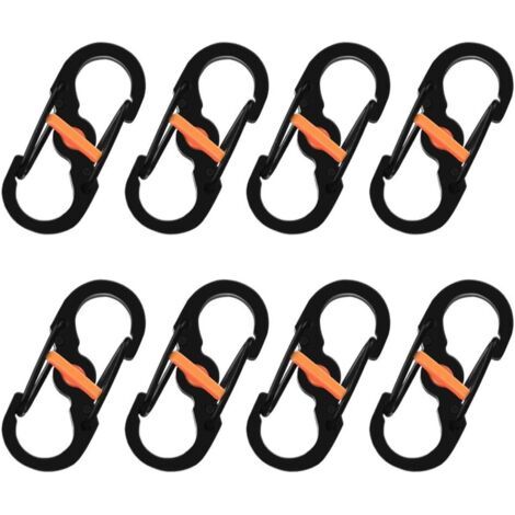 AHLSEN 8 Pièces S Mousquetons Crochet Mousqueton Mousqueton en Métal Mini Mousqueton Forme S Mousquetons S Bague Mousqueton Noir en Acier Inoxydable pour Voyages Camping Randonnée Pêche (1/4)