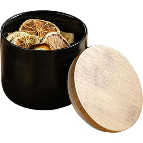 Boite Rangement Cuisine en Céramique, Pot Récipient en Céramique avec Couvercle Hermétique, Récipient de Conservation Alimentaire pour Thé Sucre Grain de Café écrous Grain, Noir, 260ml/9 Oz (1/5)
