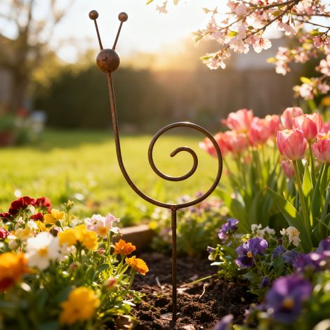 Tuteur en métal rouillé en forme d'escargot - Sculpture d'escargot pour la décoration de jardin (1/5)
