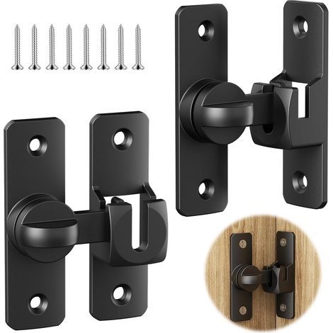 2 Pièces - Serrure - Verrou - Porte Coulissante - Loquet de Crochet - Mécanisme Bascule 90°/180° - Usage Intérieur Extérieur - Noir (1/5)