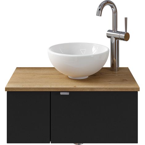 Einzelwaschtisch 60 cm, Türanschlag rechts in schwarz matt mit Eiche AMADORA-66 inkl. Waschbecken (1/5)