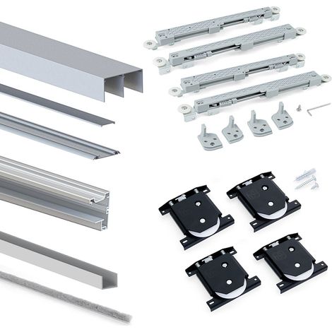 Emuca – Rail de porte coulissante pour armoire 2 portes – Longueur 2.35m – Capacité de charge 30kg par porte – Système anti-déraillement avec frein