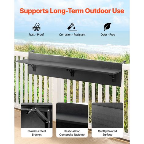 Table Suspendue Balcon, 1220 x 450 x 240 mm, Table de Bar Pliante pour Balustrades de Balcon d'Extérieur, avec Plateau 1220 x 300 m… (1/5)