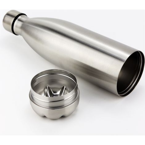 BRAVIX Cachette secrète pour argent, bouteille avec compartiment secret  32 x 7.5 x 7.5 cm  Argenté