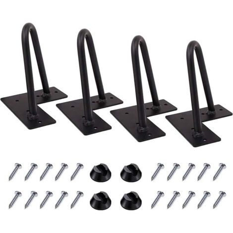 QORVA-4 Pcs Pied de Meuble en Métal 10cm Pieds de Table Epingle à Cheveux pour DIY Armoire Lit avec Vis et Protecteurs de Sol (1/5)
