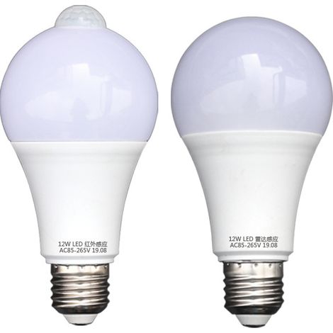 Lot de 2 Ampoules LED E27 12W Détecteur Mouvement PIR Blanc Froid 6000K Automatique Idéal Garage Escalier (1/5)